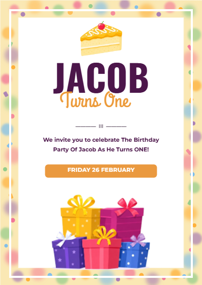 Jacob Turns One Birthday Announcement — Announcement Emails template